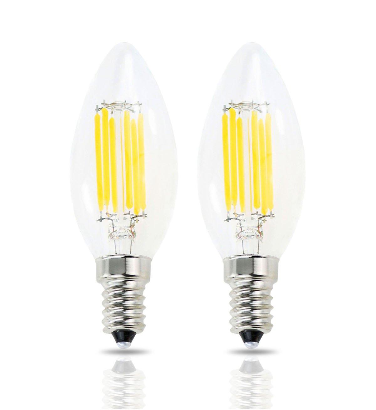 E14 LED Filament Candle Shape Light Bulb,E14 European Base Bulb,Warm White 2700K 600LM 60W Equivalent,C35 Clear Glass Torpedo Shape Bullet Top,No-Dimmable (2-Pack)