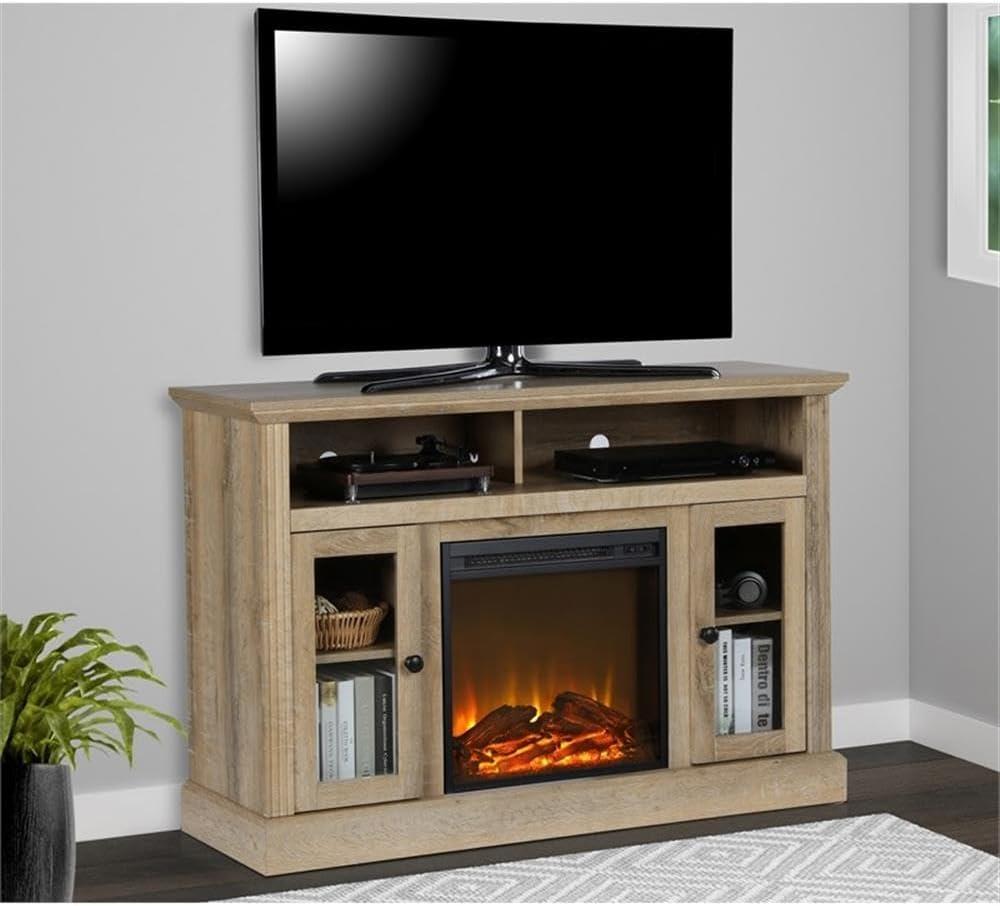 Natural Weathered Oak Electric Fireplace TV Console with Cabinet