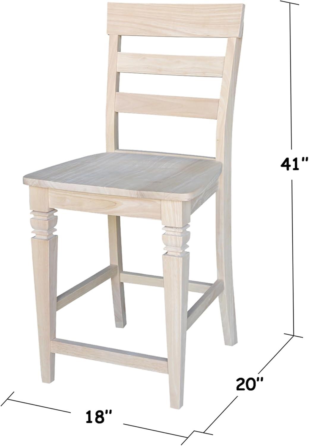 23.62" Java Counter Height Barstool Unfinished - International Concepts: Solid Wood, Ladder-Back