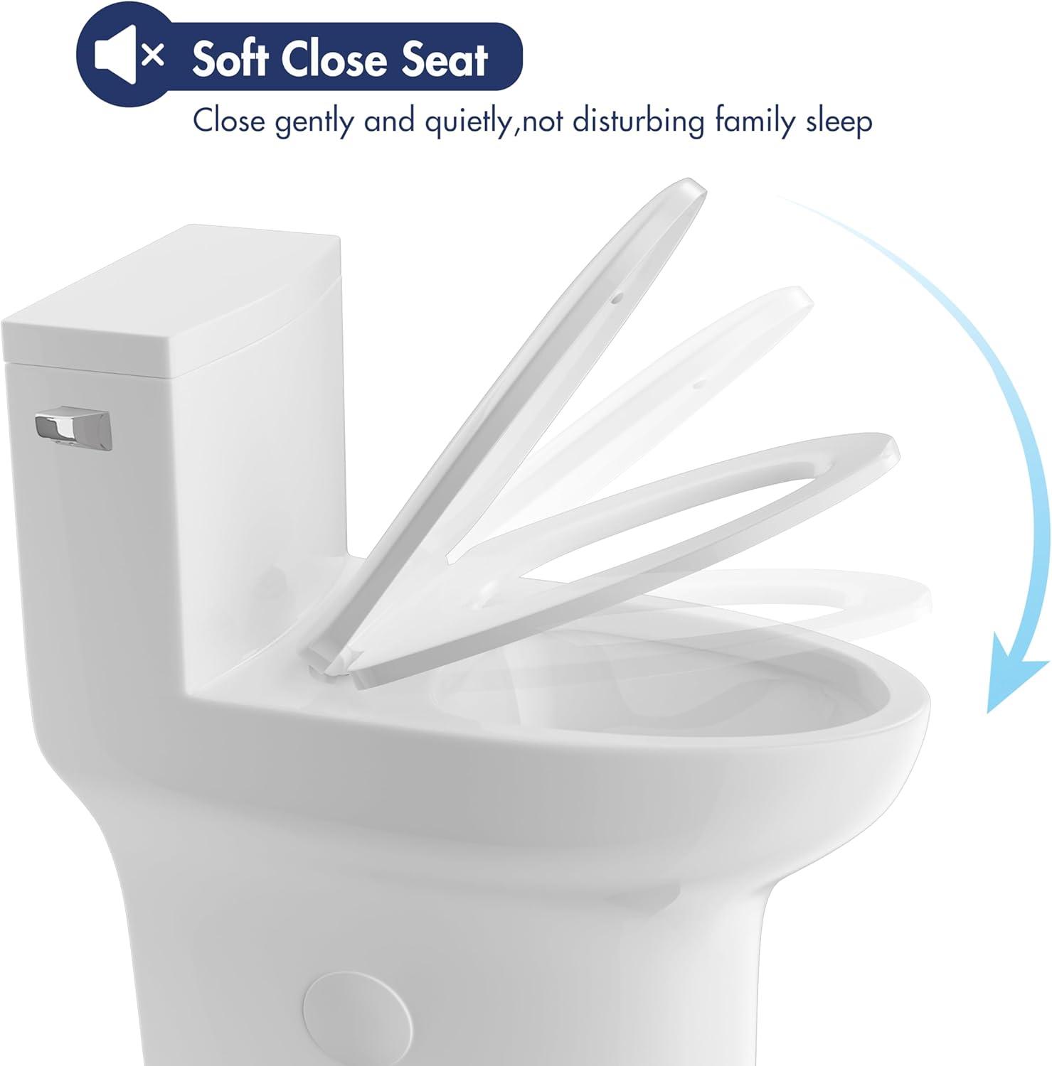 Eridanus One Piece Toilet Elongated With Soft Closing Seat, Comfortable ADA Compliant 17" Chair Height Seat, Powerful & Quiet Left Side Trip Lever Flush (1.28 GPF), 12" Rough-In