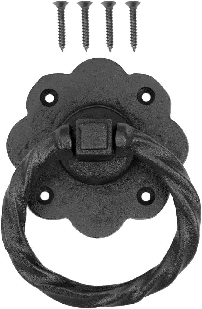 Black Wrought Iron Flower Ring Cabinet Pull with Hardware