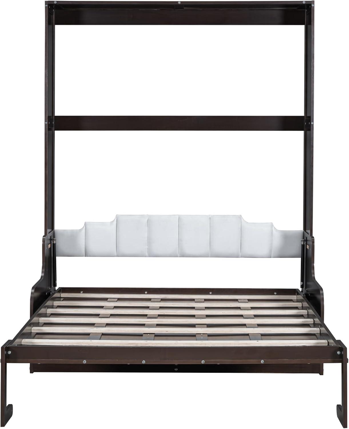 Harper & Bright Designs Queen Size Murphy Bed Chest with Upholstered Headboard, Espresso Wood Wall Bed Cabinet with Cushion Seat, Foldable for Guest Room Home Office