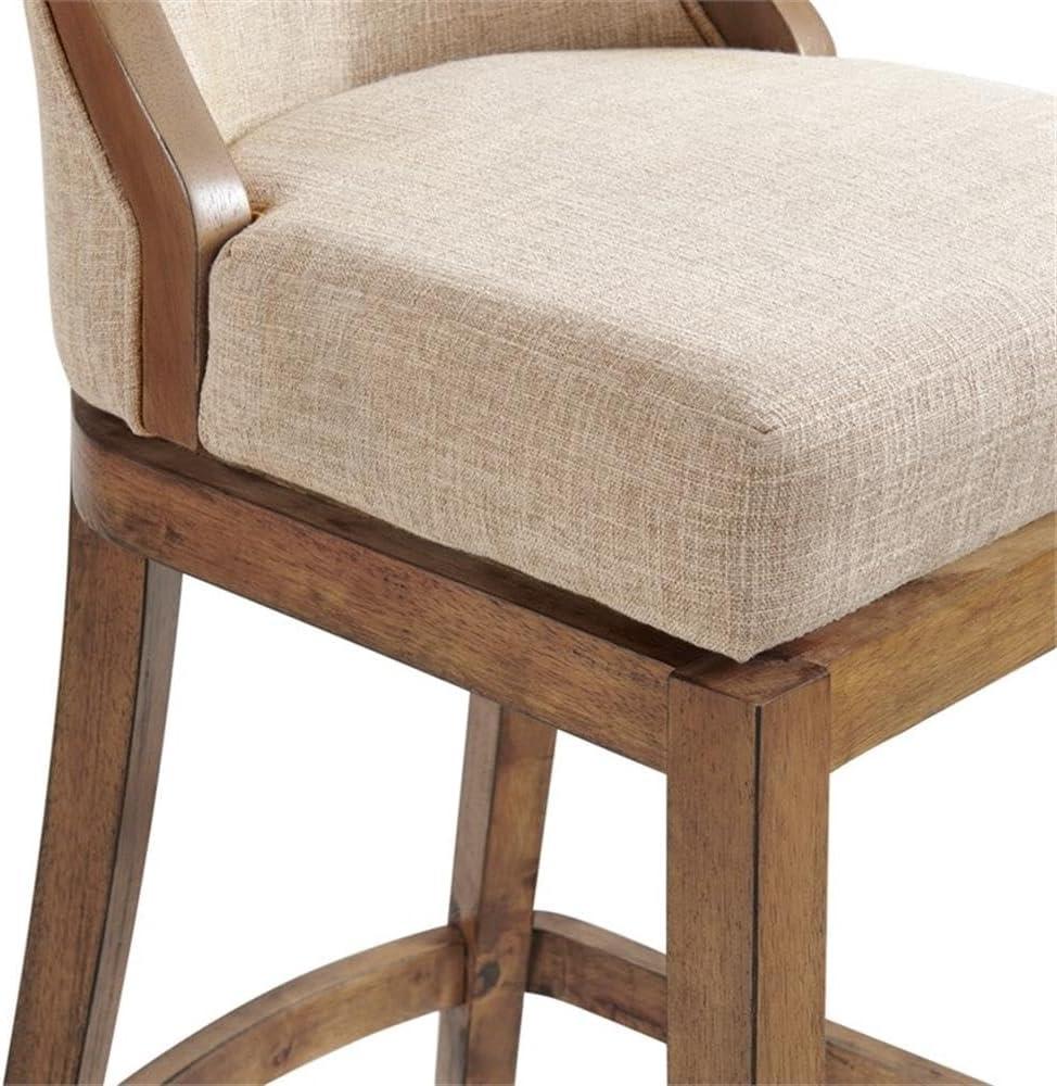 Alaterre Ellie Bar Height Stool, Back, Swivel Seat, Brown, Upholstered Padded Seat, Rubberwood Frame, Steel Memory Return Mechanism, Dimensions 19 in. W x 22 in. D x 46 in. H, Footrest, Metal Kick Plate