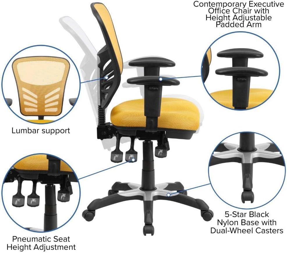 ErgoFlex Mid-Back Yellow-Orange Mesh Executive Swivel Chair with Adjustable Arms