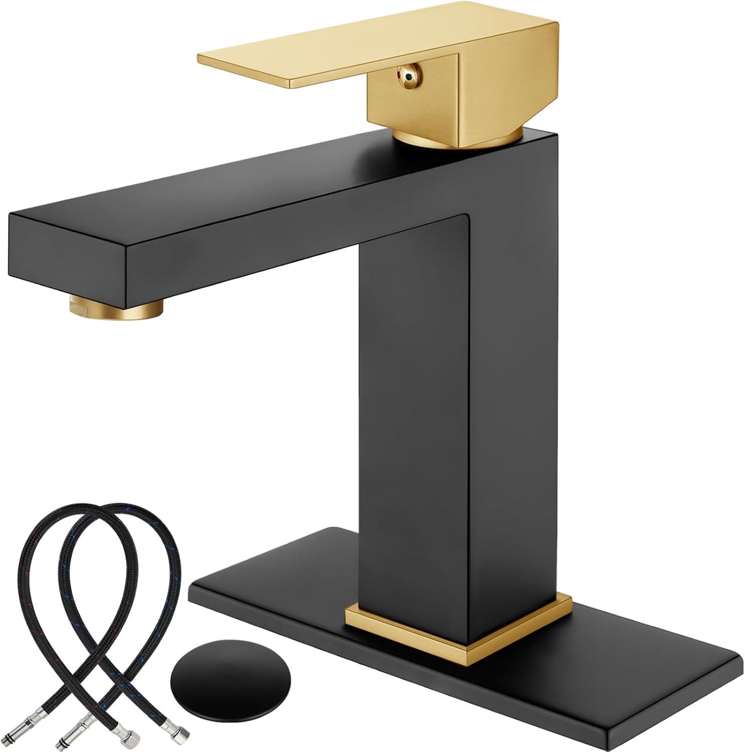 Matte Black and Gold Stainless Steel Single Hole Bathroom Faucet