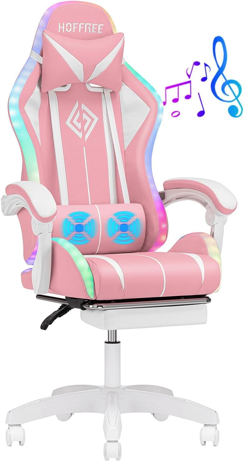 Hoffree Hoffree Massage Ergonomic Gaming Chair with Bluetooth Speakers and RGB LED Lights