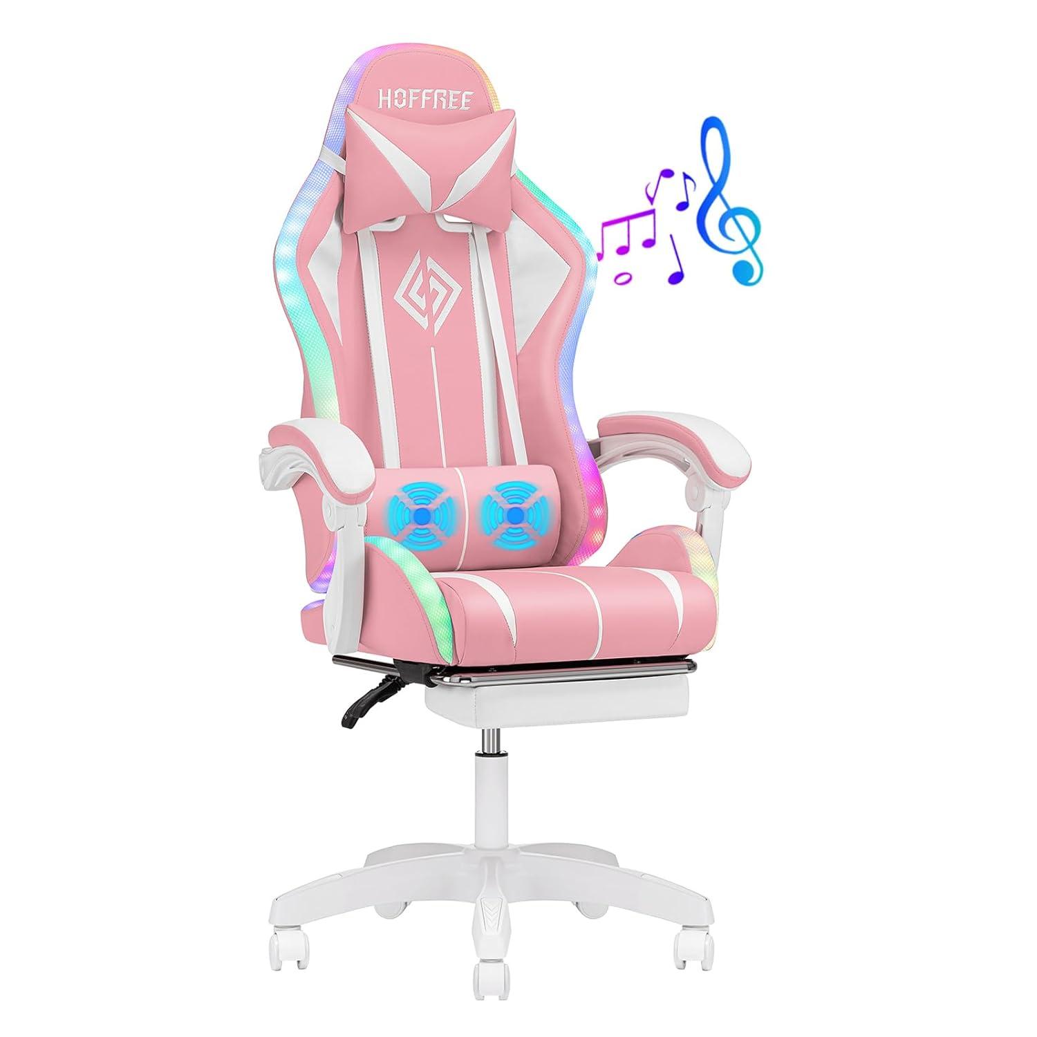 Hoffree Hoffree Massage Ergonomic Gaming Chair with Bluetooth Speakers and RGB LED Lights