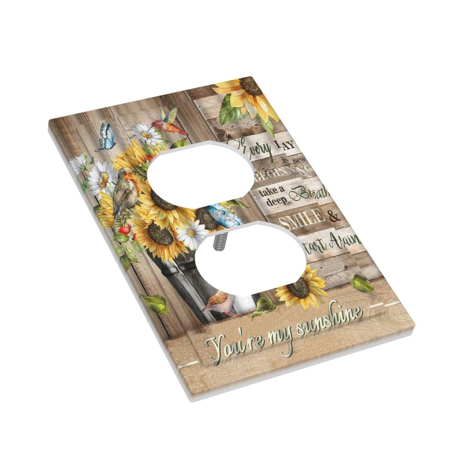 ZICANCN Outlet Covers Wall Plate, Sunflowers Nature Beige Background Light Switch Cover Decorative, Duplex Toggle Combo 1-Gang