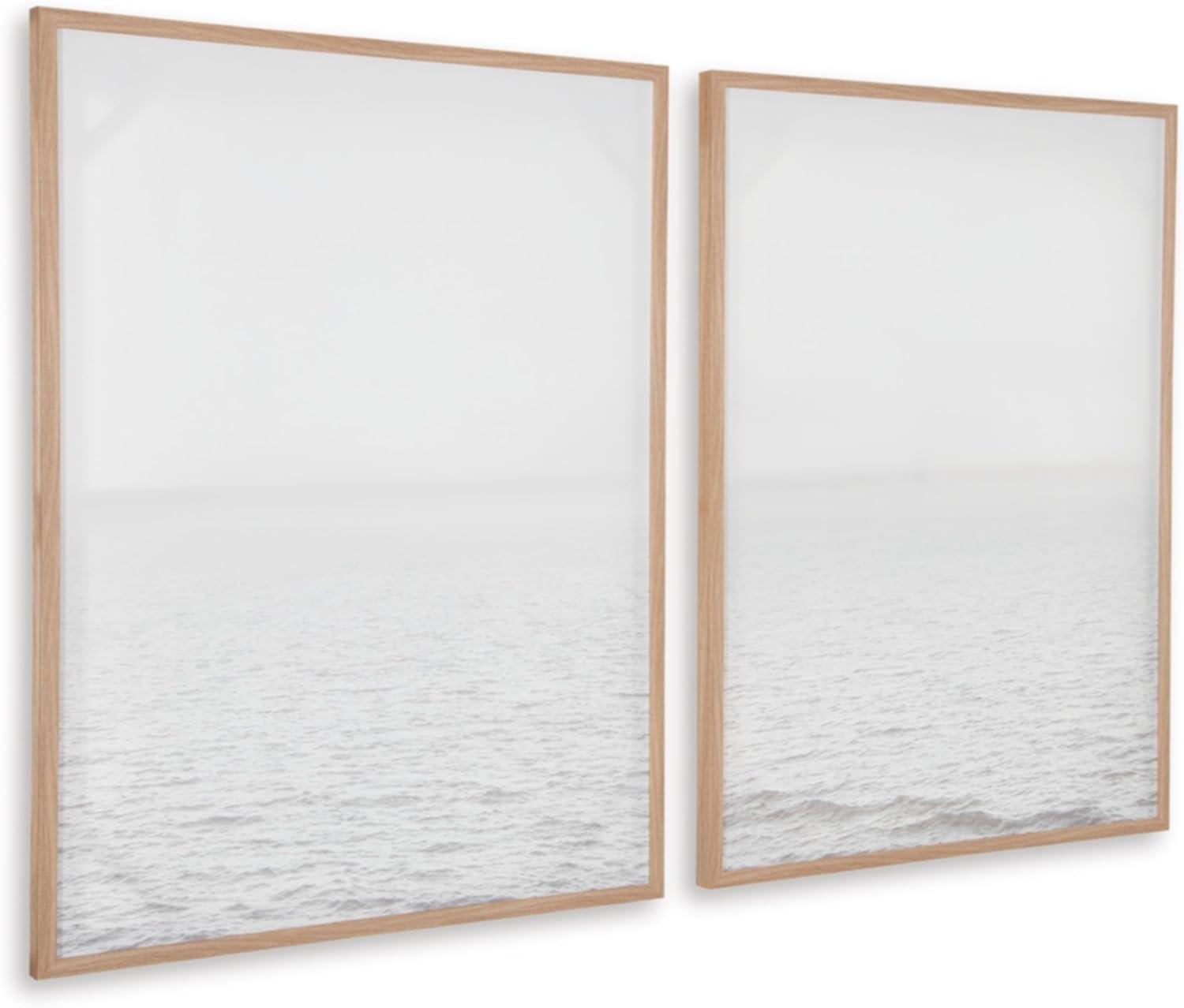 Gray Waterscape Canvas Wall Art Set with Natural Wood Frame