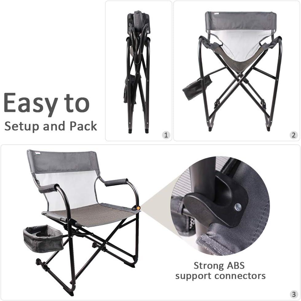 Gray Foldable Camping Director's Chair with Mesh Back and Side Basket