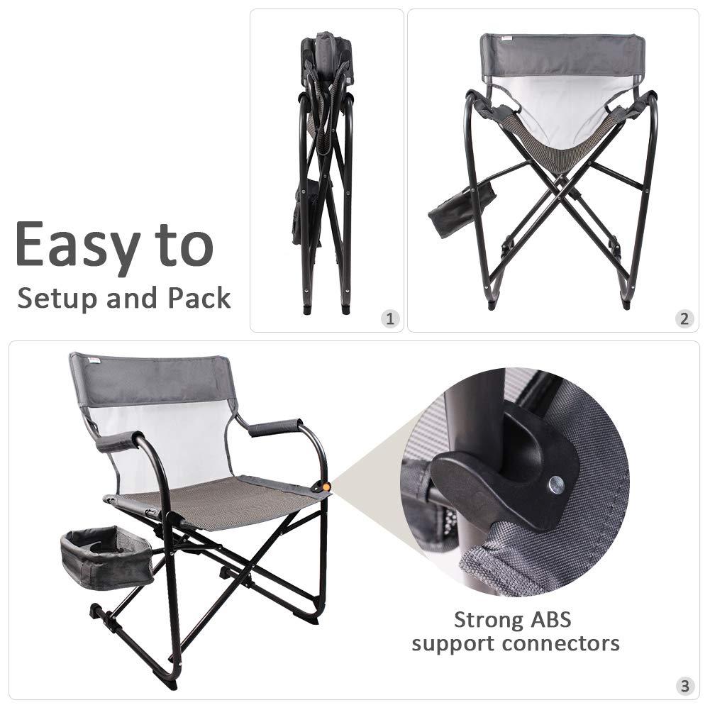 Gray Foldable Camping Director's Chair with Mesh Back and Side Basket