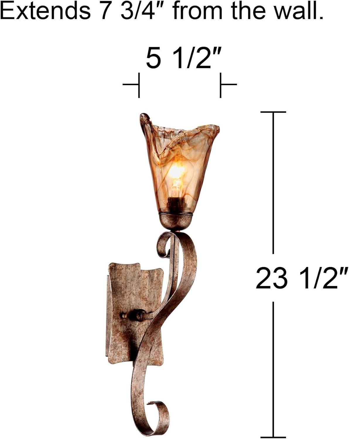 Franklin Iron Works Amber Scroll Rustic Wall Light Sconce Bronze 5 1/2" Fixture Art Glass Shade for Bedroom Bathroom Vanity Reading Living Room House