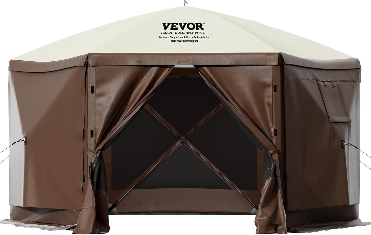 VEVOR 12 ft x 12 ft Brown and Beige Pop-Up Gazebo Tent