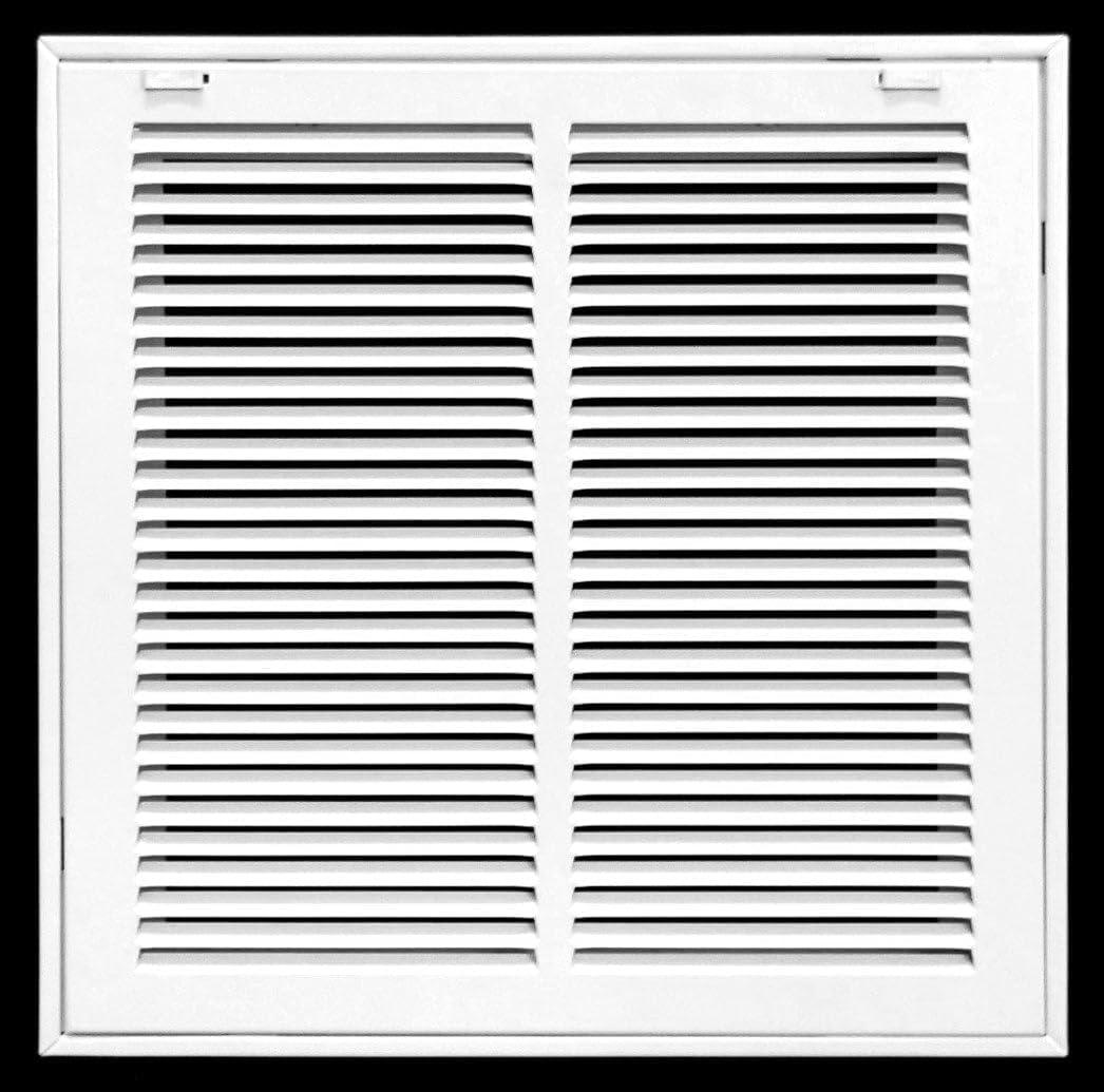 14x14 White Steel Return Air Filter Grille with Fixed Hinges