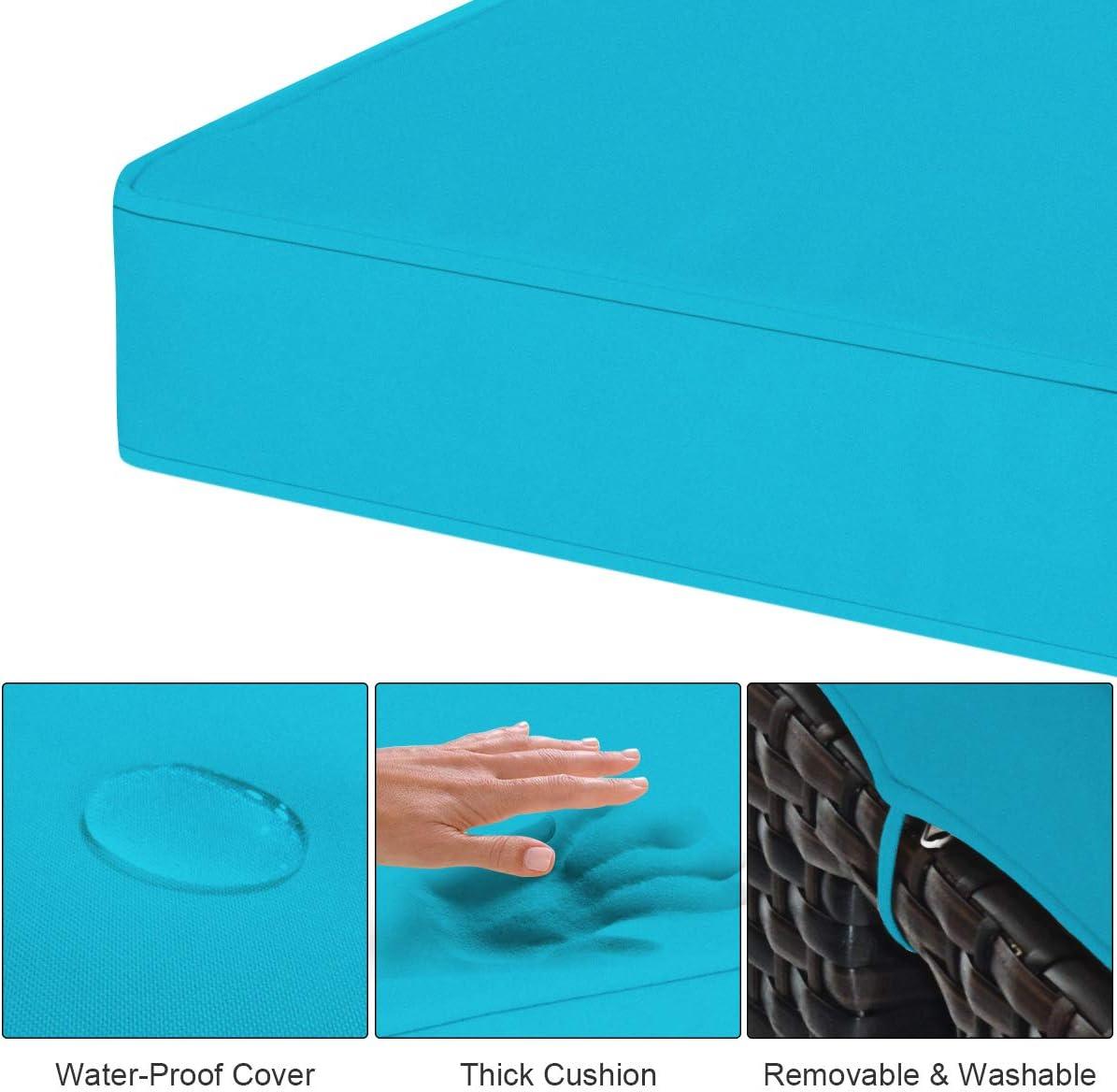 Costway 2PCS Patio Rattan Ottoman Cushioned Seat w/ Foot Rest Turquoise