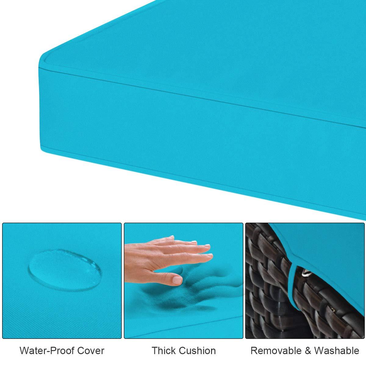 Costway 2PCS Patio Rattan Ottoman Cushioned Seat w/ Foot Rest Turquoise