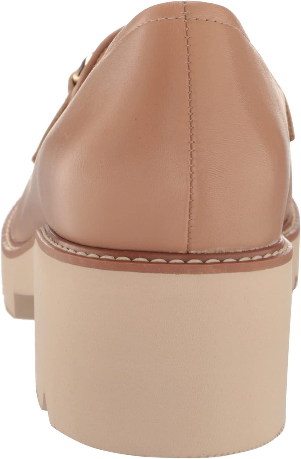 Desi Taupe Leather Platform Loafer with Metallic Chain Accent