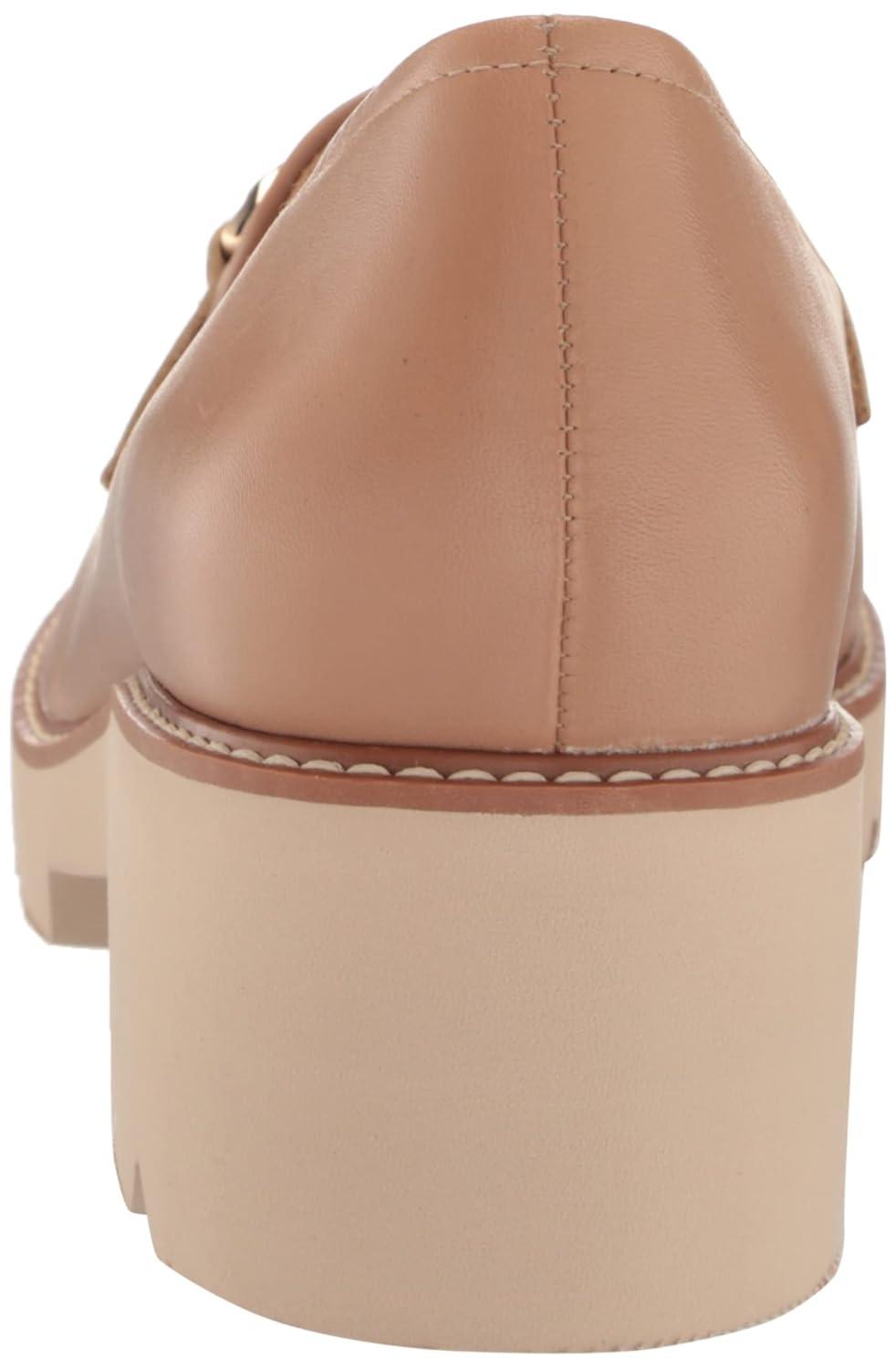 Desi Taupe Leather Platform Loafer with Metallic Chain Accent