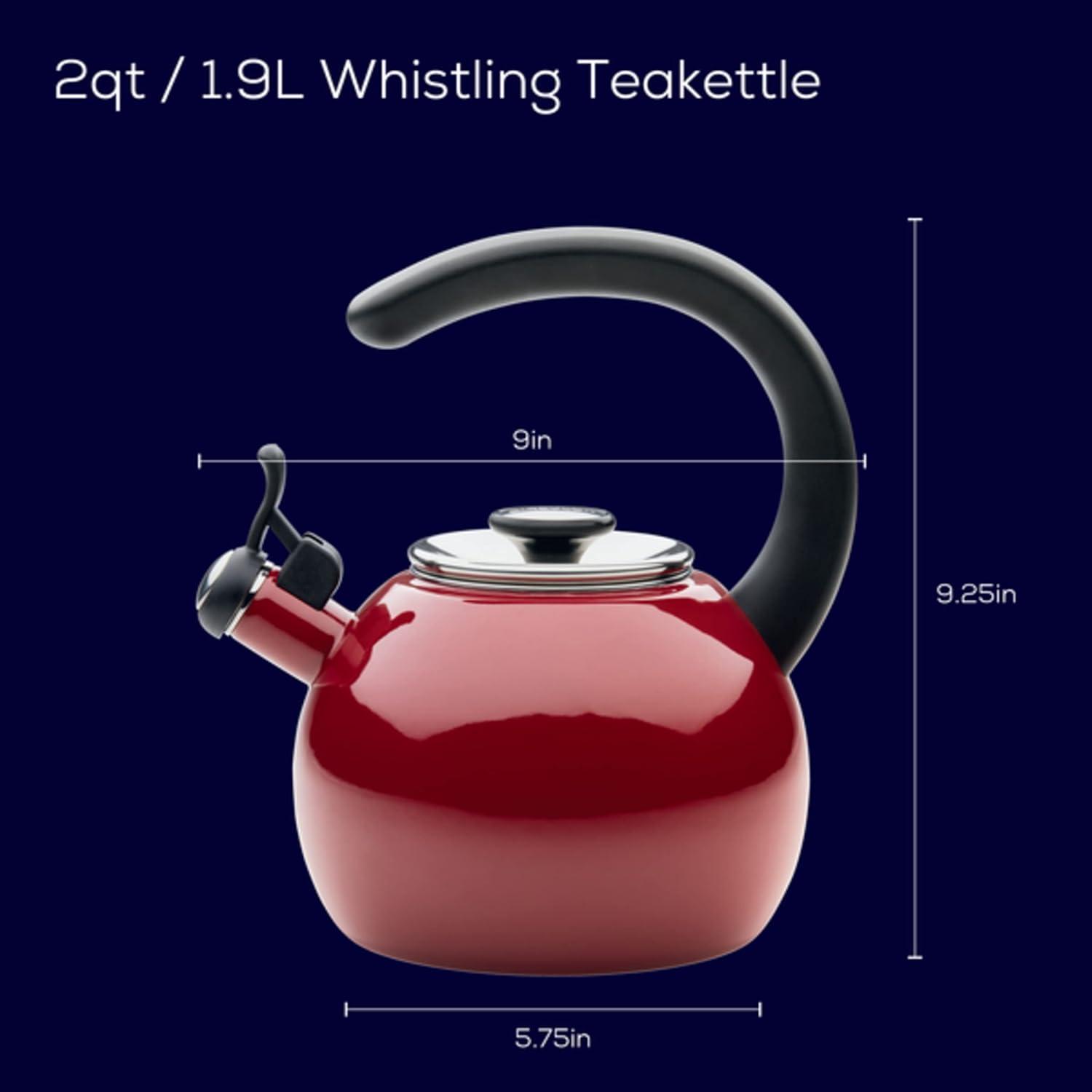 Enamel on Steel Whistling Teakettle/Teapot With -Up Spout, 2 Quart - Red