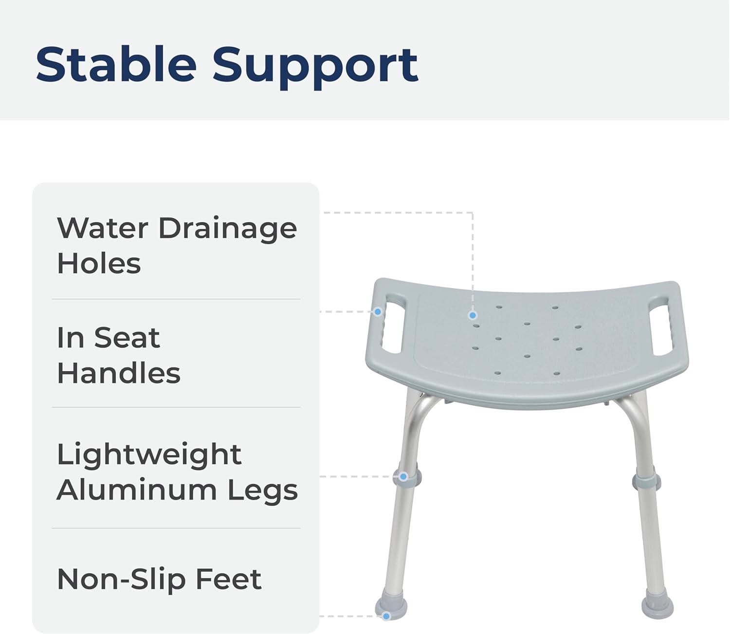 Adjustable Gray Aluminum Shower Stool with Suction Feet