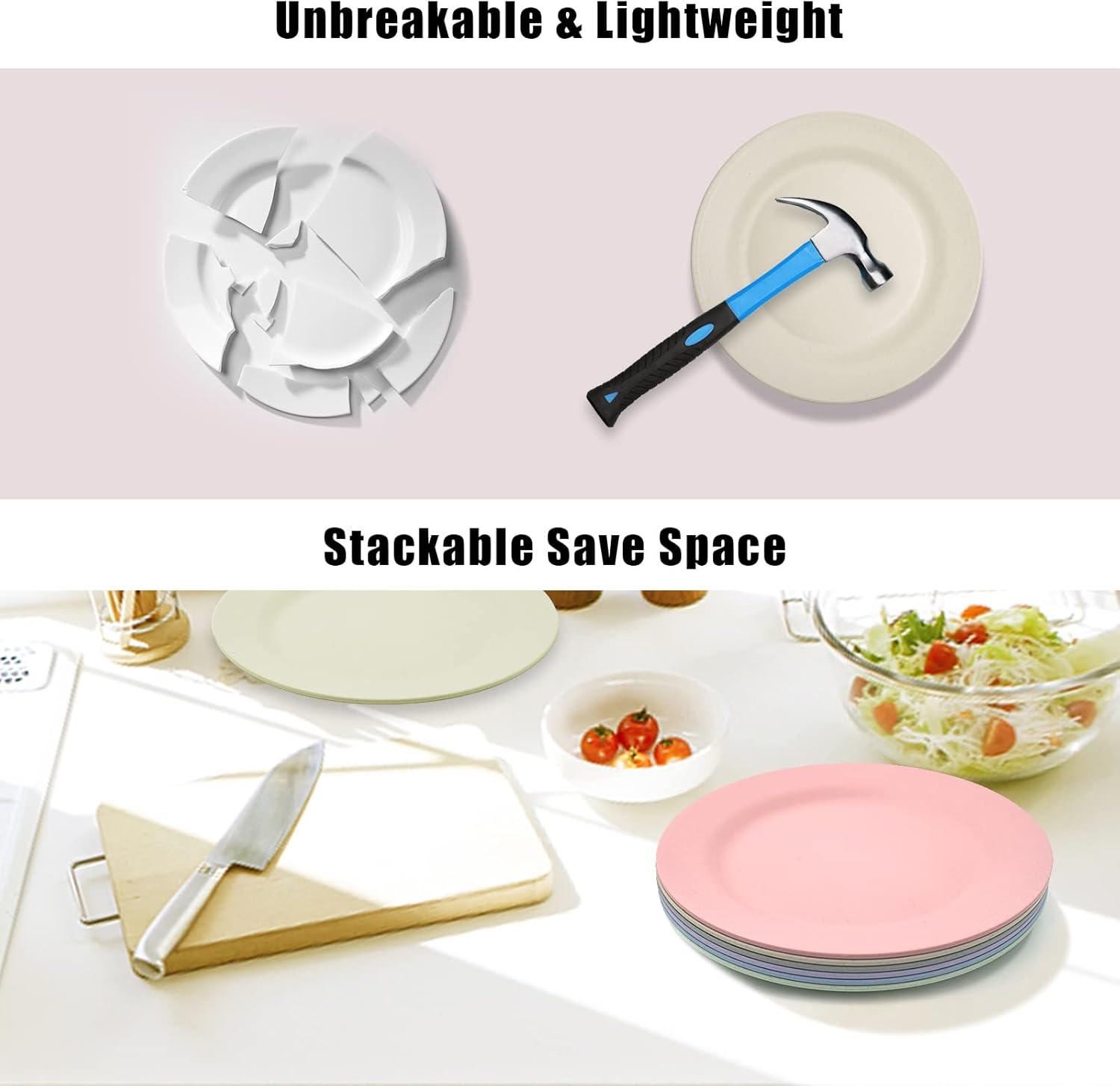 Juvale 6 Pack Unbreakable & Sturdy Wheat Straw Dinner Plates for Kids & Adults, Beige, 9 in