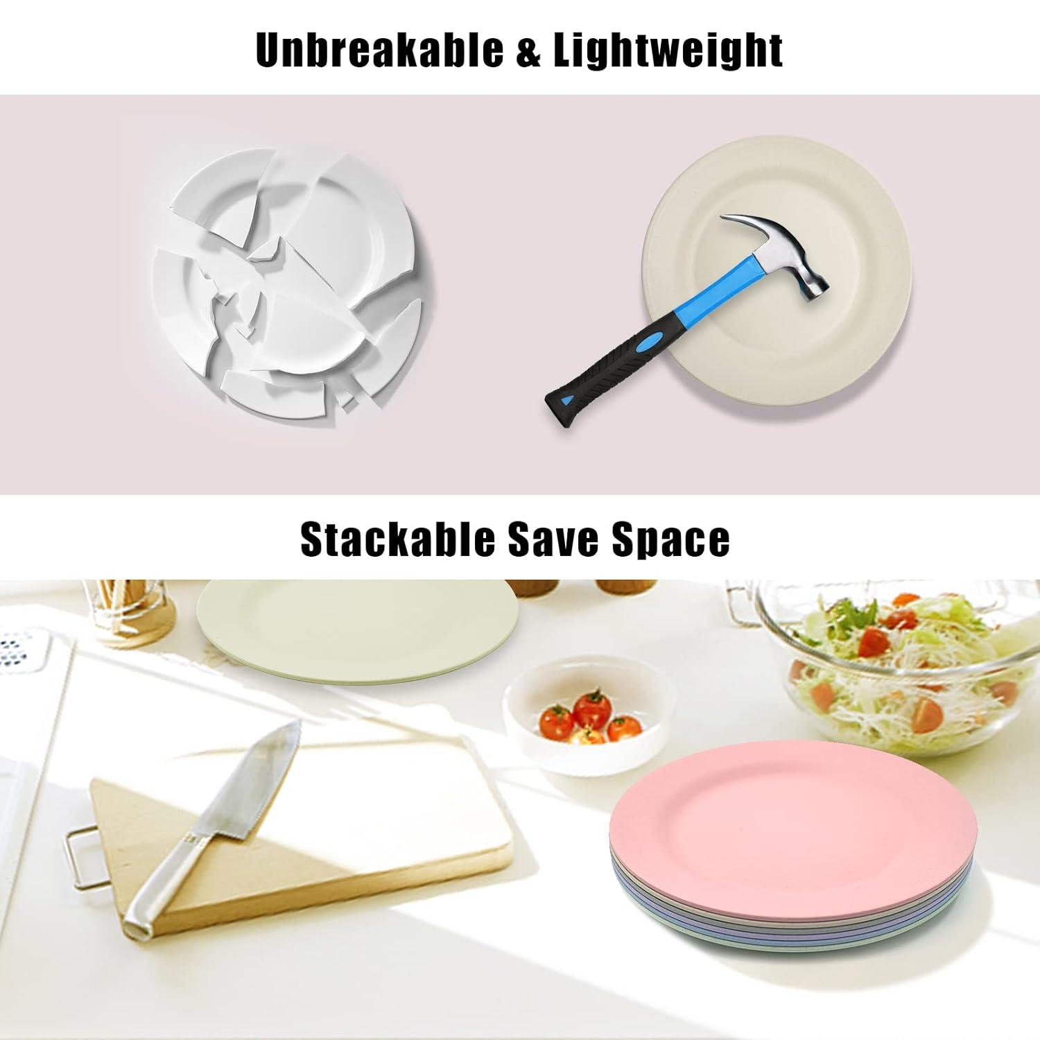 Juvale 6 Pack Unbreakable & Sturdy Wheat Straw Dinner Plates for Kids & Adults, Beige, 9 in