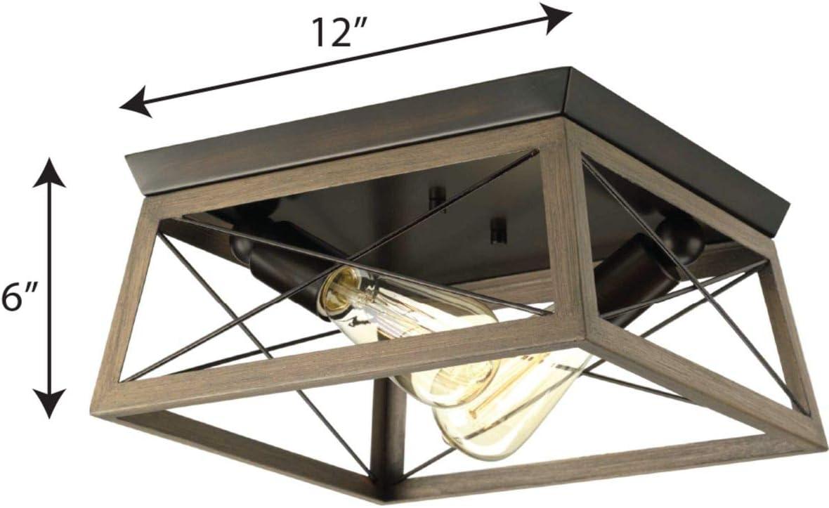 Progress Lighting Briarwood 2-Light Flush Mount, Antique Bronze, Faux-Painted Wood Enclosure, Canopy Included