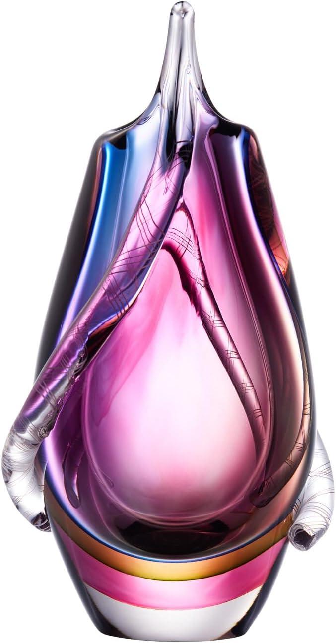 Luxury Lane Hand Blown Sommerso Art Glass Teardrop Vase Multicolored 8"H