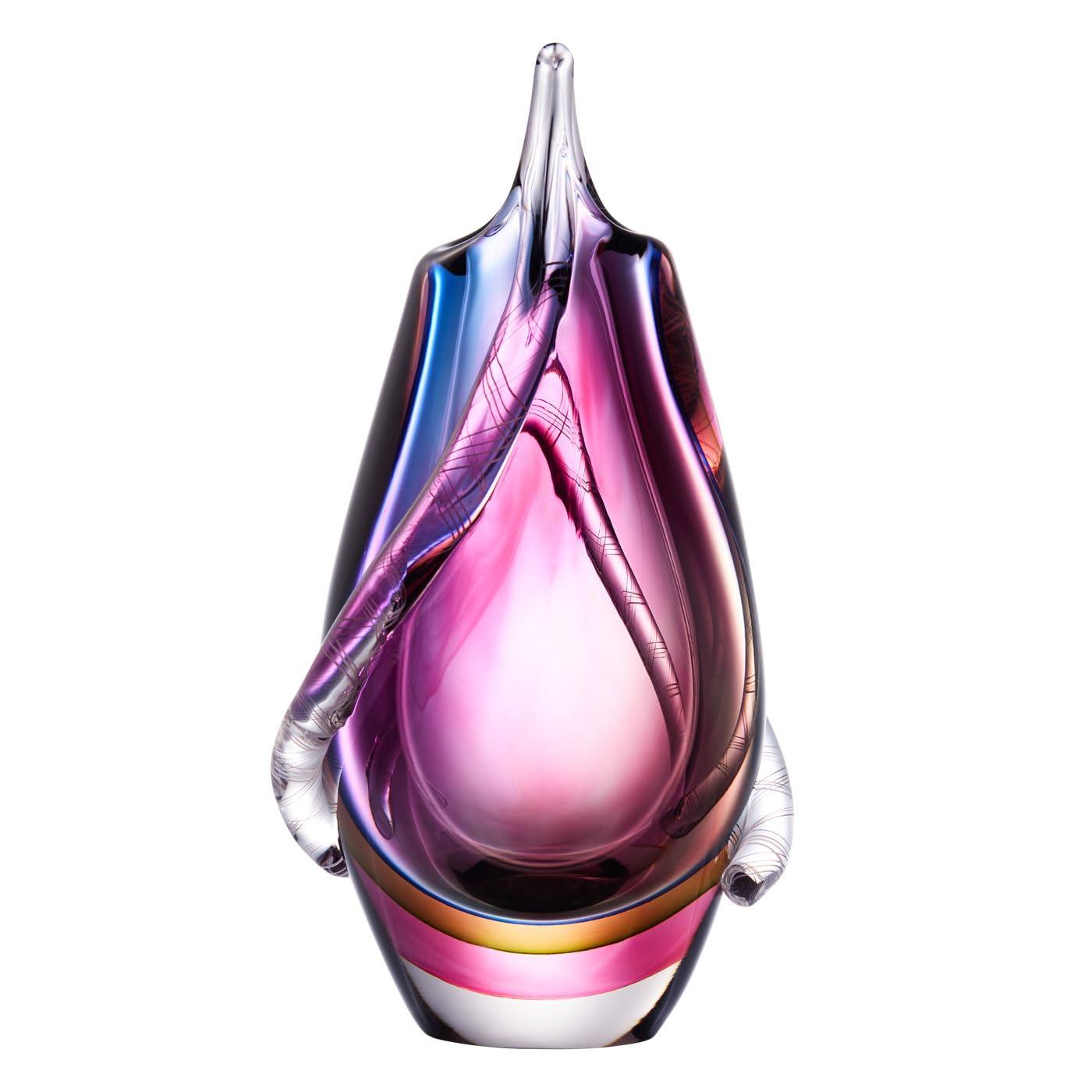Luxury Lane Hand Blown Sommerso Art Glass Teardrop Vase Multicolored 8"H