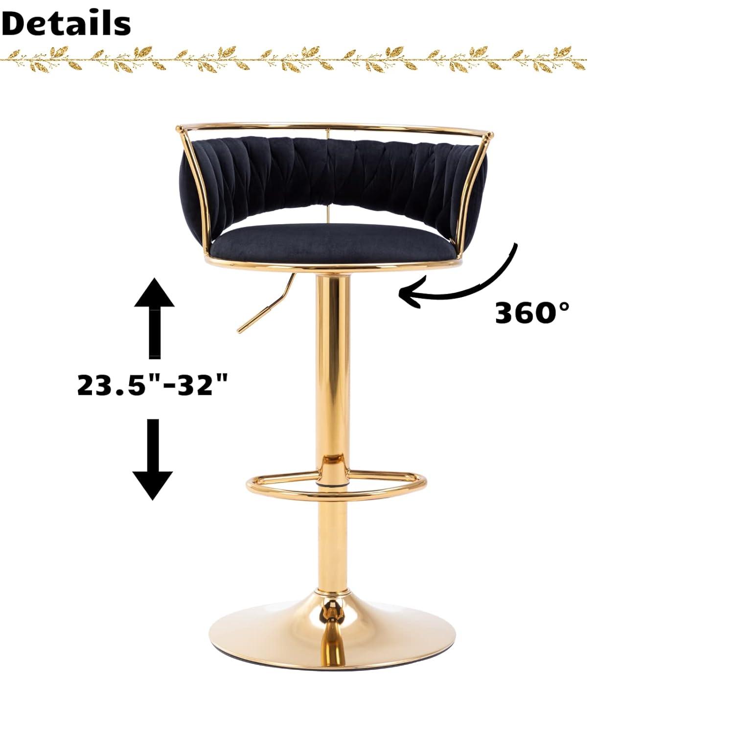 Modern Velvet Adjustable Swivel Bar Stools Set of 2 Orange