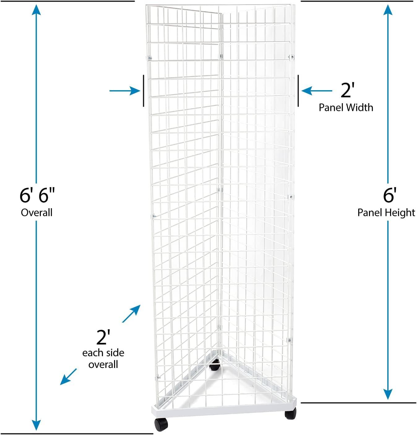 White Triangle Wire Grid Tower with Base and Casters - Grid Wall Retail Display Stand - Moveable and Space-Saving Wire Display Rack for Vendors - Ideal for Boutique  Thrift  Craft and Art Shows