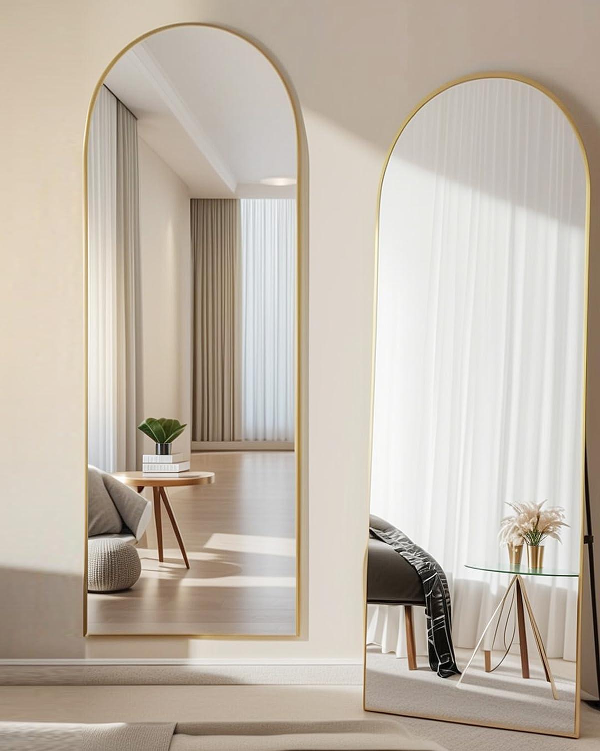 Antok Arched Full Length Mirror, 58"x18" Floor Mirror Freestanding, Floor Standing Mirror Full Body Mirror with Stand for Bedroom, Hanging Mounted Mirror for Living Room Cloakroom,Gold