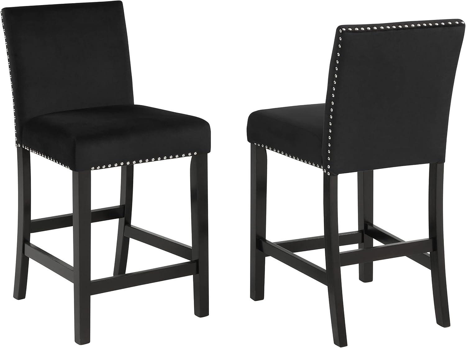 Cobre Contemporary Velvet Counter Stool with Nailhead Trim(Set of 2) in Black