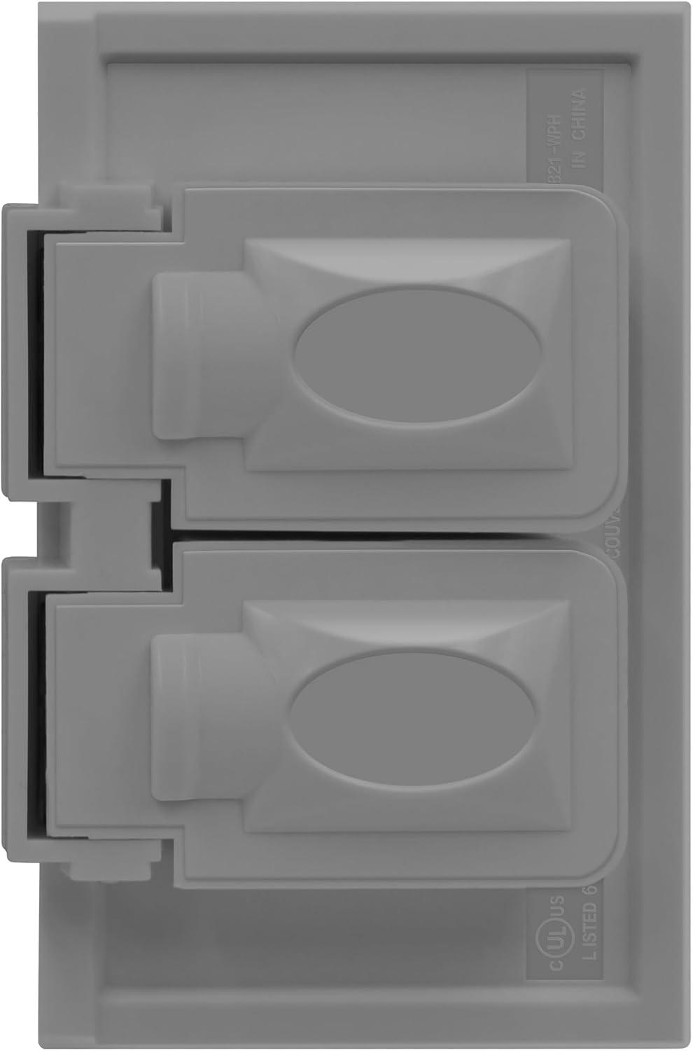 ENERLITES Horizontal Duplex Outdoor Outlet Cover, Weatherproof Wall Plate, Standard Size 1-Gang, Thermoplastic, 8821-WPH-GY, Gray