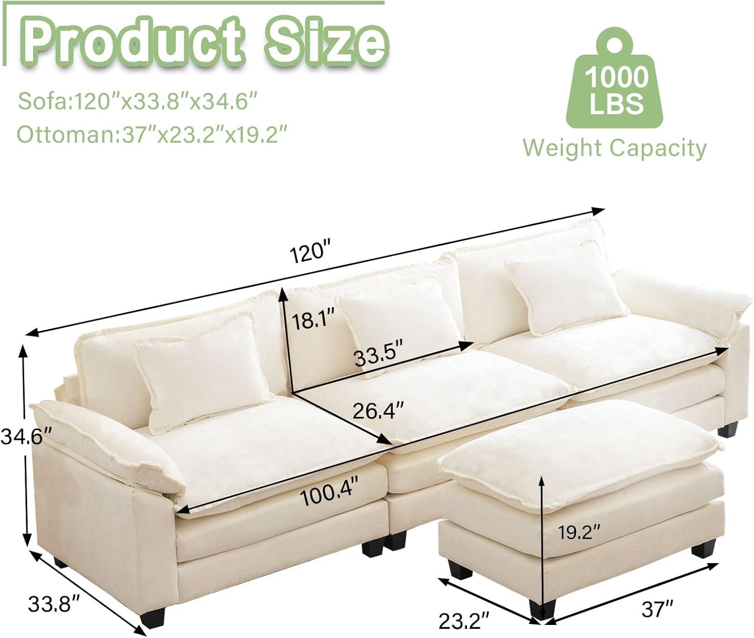 Carbaugh 154" Oversized U Shaped Sectional Sofa, Comfy Cloud Couch Deep Sectional Sofa with Ottomans for Living Room