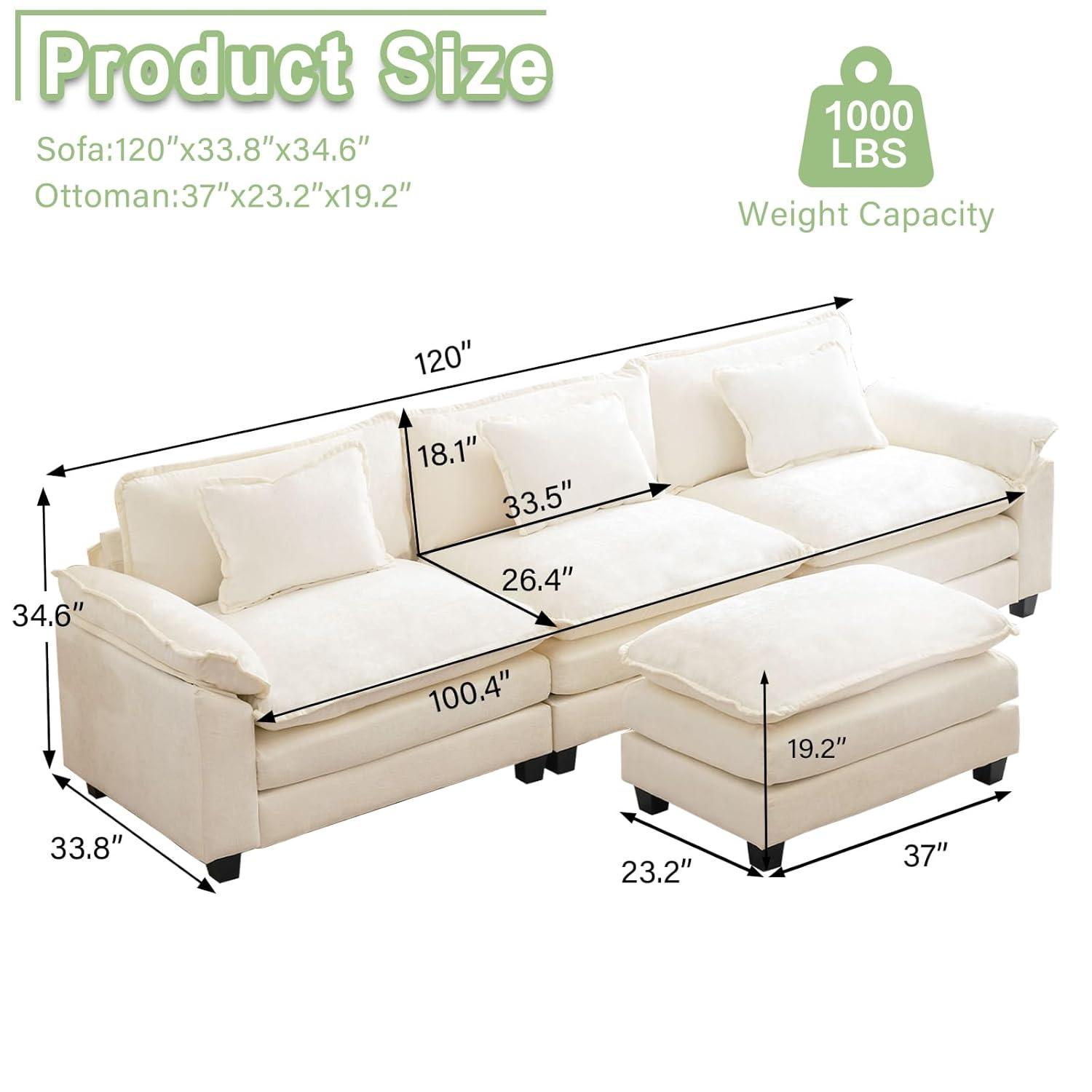 Carbaugh 154" Oversized U Shaped Sectional Sofa, Comfy Cloud Couch Deep Sectional Sofa with Ottomans for Living Room
