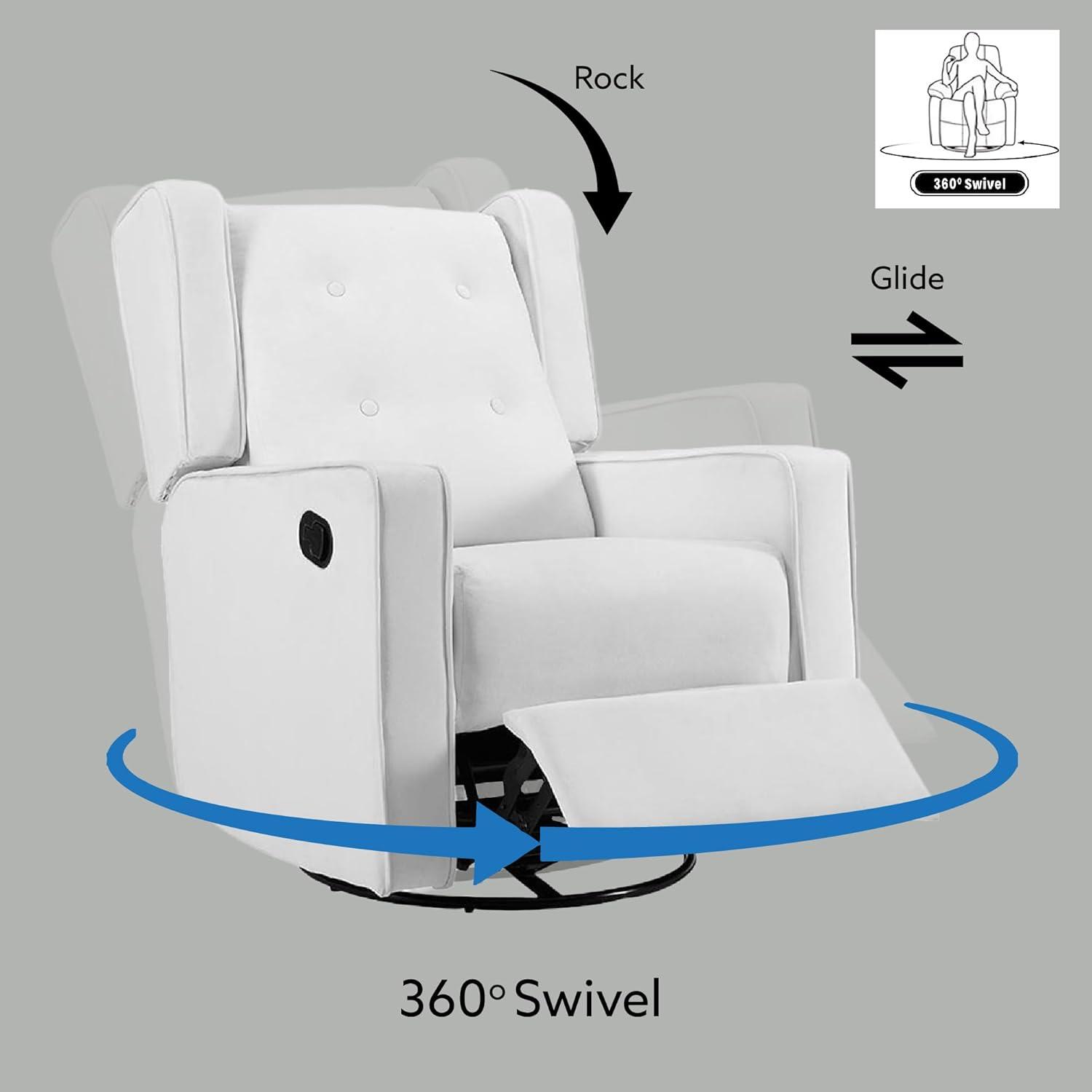 Odelia Solid Wood Microfiber Swivel Glider Rocker Recliner Chair, For Living Room, Bed Room Microfiber,Bright White