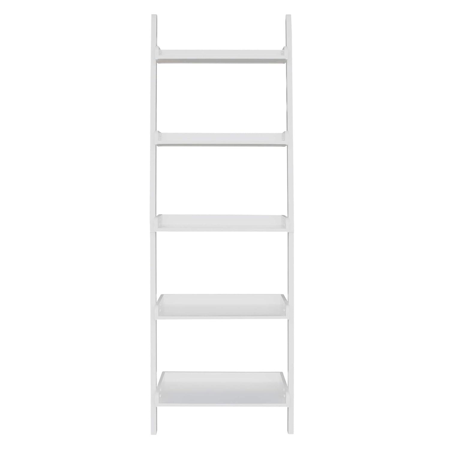 75.5" 5 Tier Solid Wood Leaning Bookshelf White - International Concepts