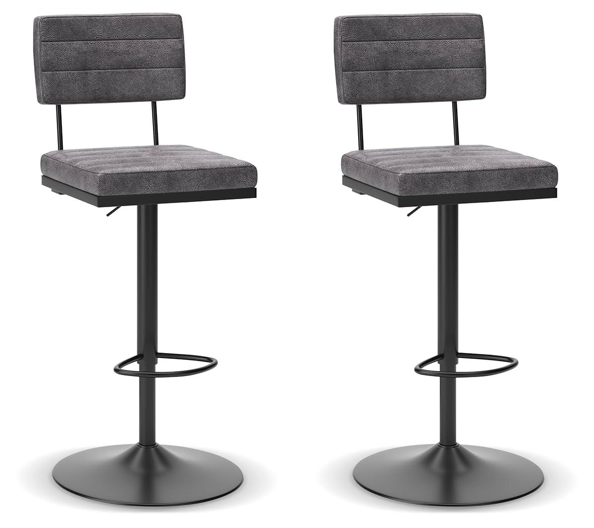 Gray Faux Leather Adjustable Swivel Bar Stools with Black Metal Base, Set of 2
