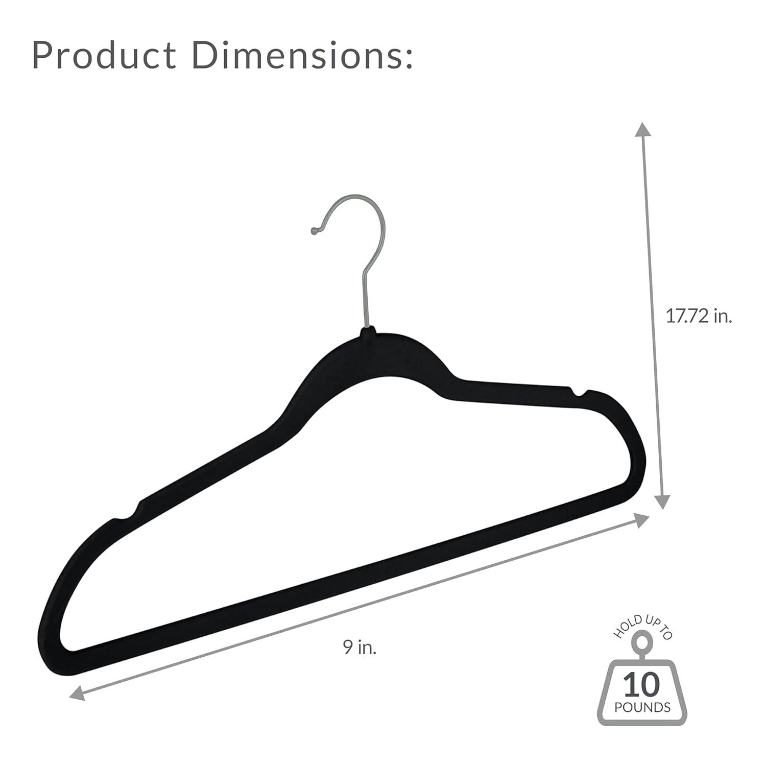 Simplify Slim Velvet Clothes Hangers | 50 Pack | Non-Slip | Shirts | Suit | Pants | Dresses | Garments | Closet Storage & Organization | Durable | Black