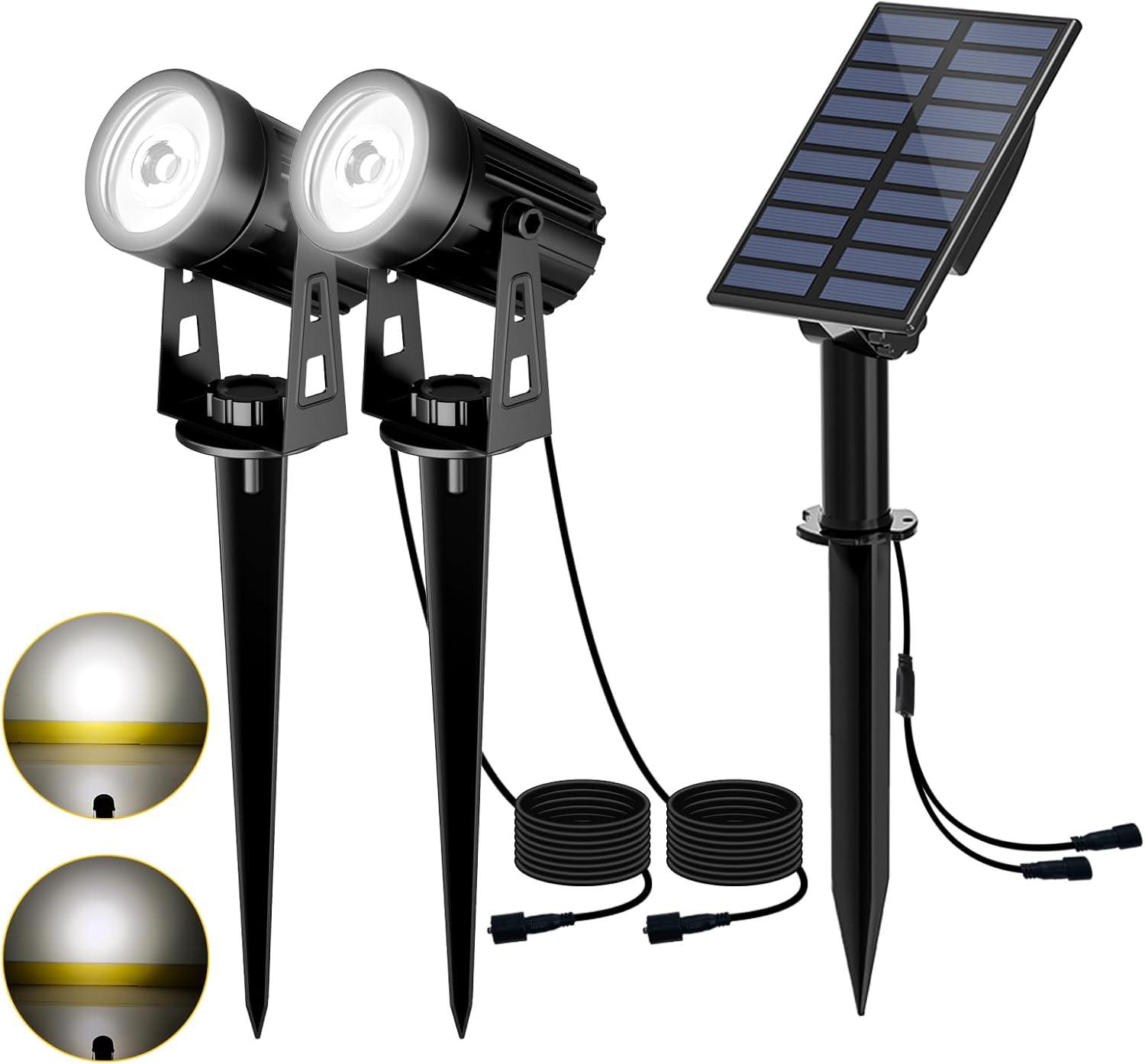 T-SUN LED Landscape Solar Spotlights, Waterproof Outdoor Solar Lights Auto ON/Off Solar Wall Lights for Garden, Driveway, Pathway, Pool Area(Warm White)