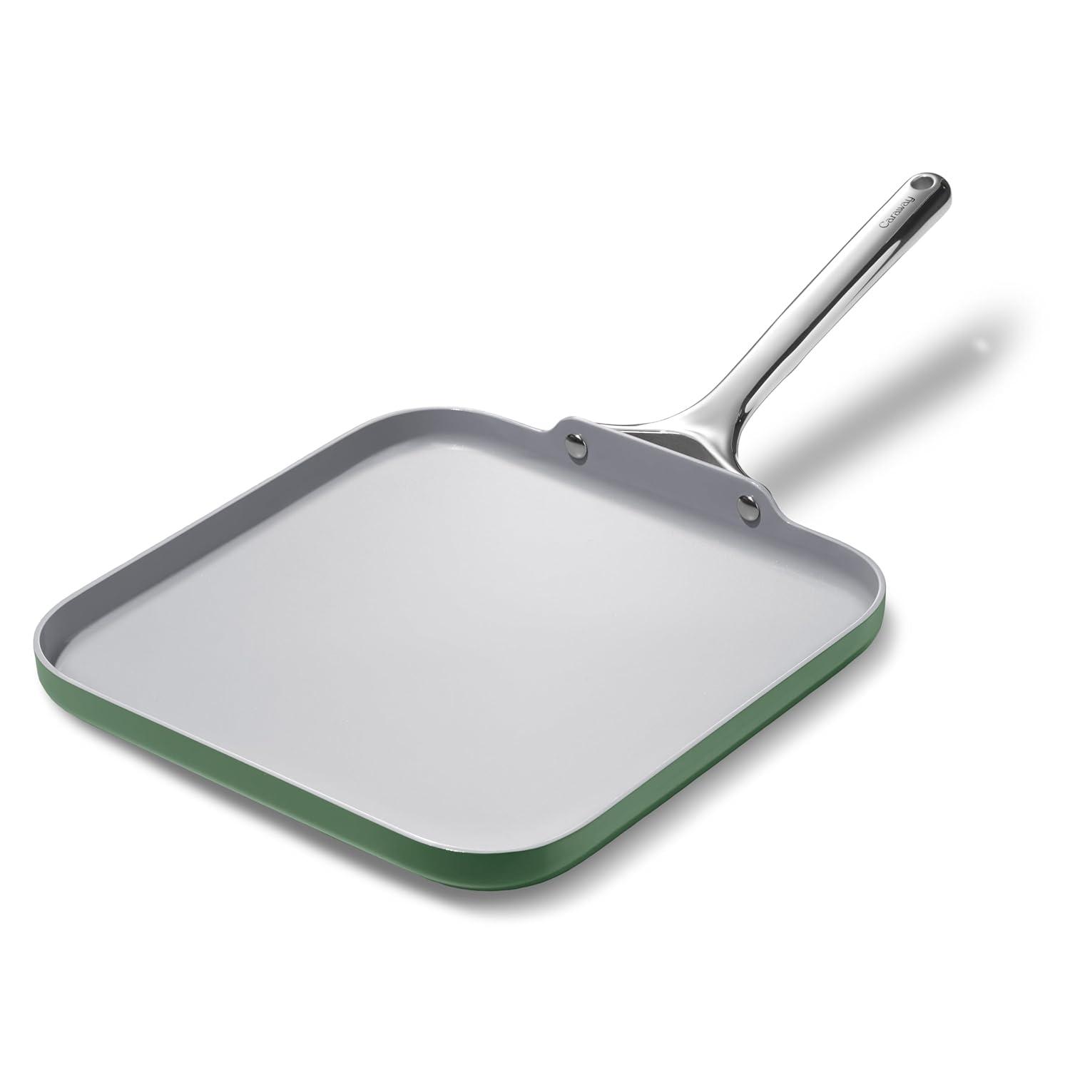 Caraway Home 11.02" Nonstick Square Flat Griddle Fry Pan Sage: Caraway Cookware, Silicone Polyester, Hand Wash