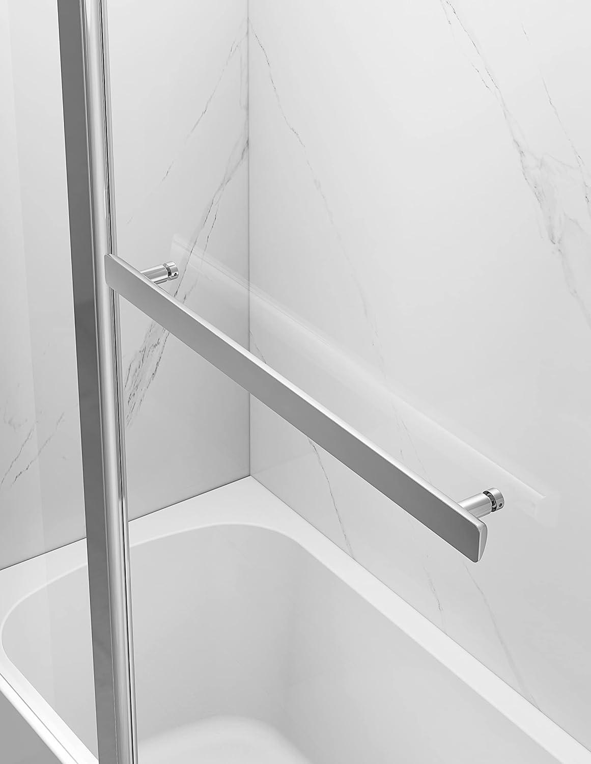43" W x 58" H Frameless Glass Hinged Bathtub Shower Door with Clear Tempered Glass