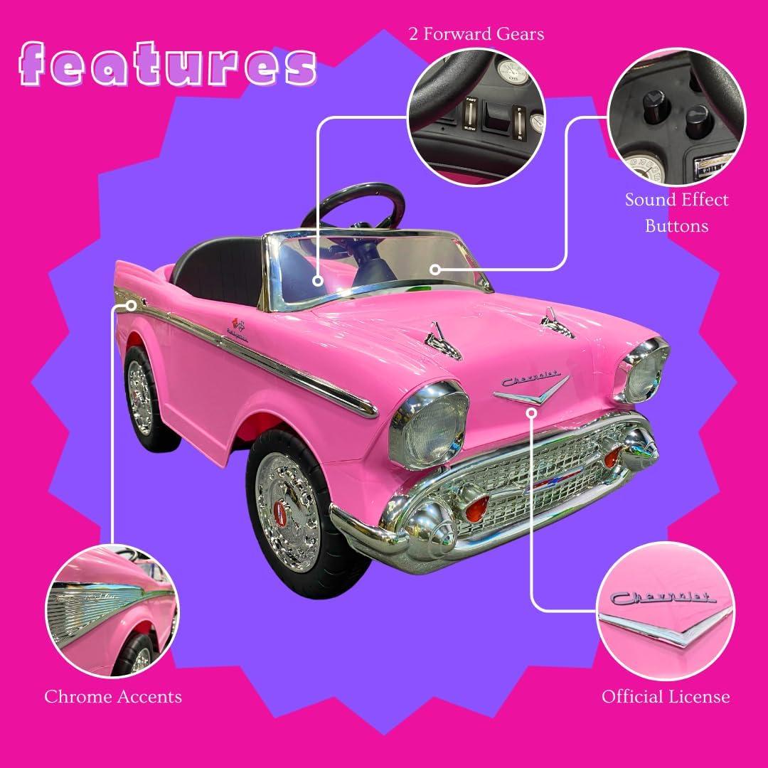 KID MOTORZ Pink Barbie Princess Theme Toy Car, Interactive Pink Chevy Bel Air Ride-on from Movie, Pink Princess Gift for Girls, Birthday Ideas for Ages 3 and Up Toddlers Girls