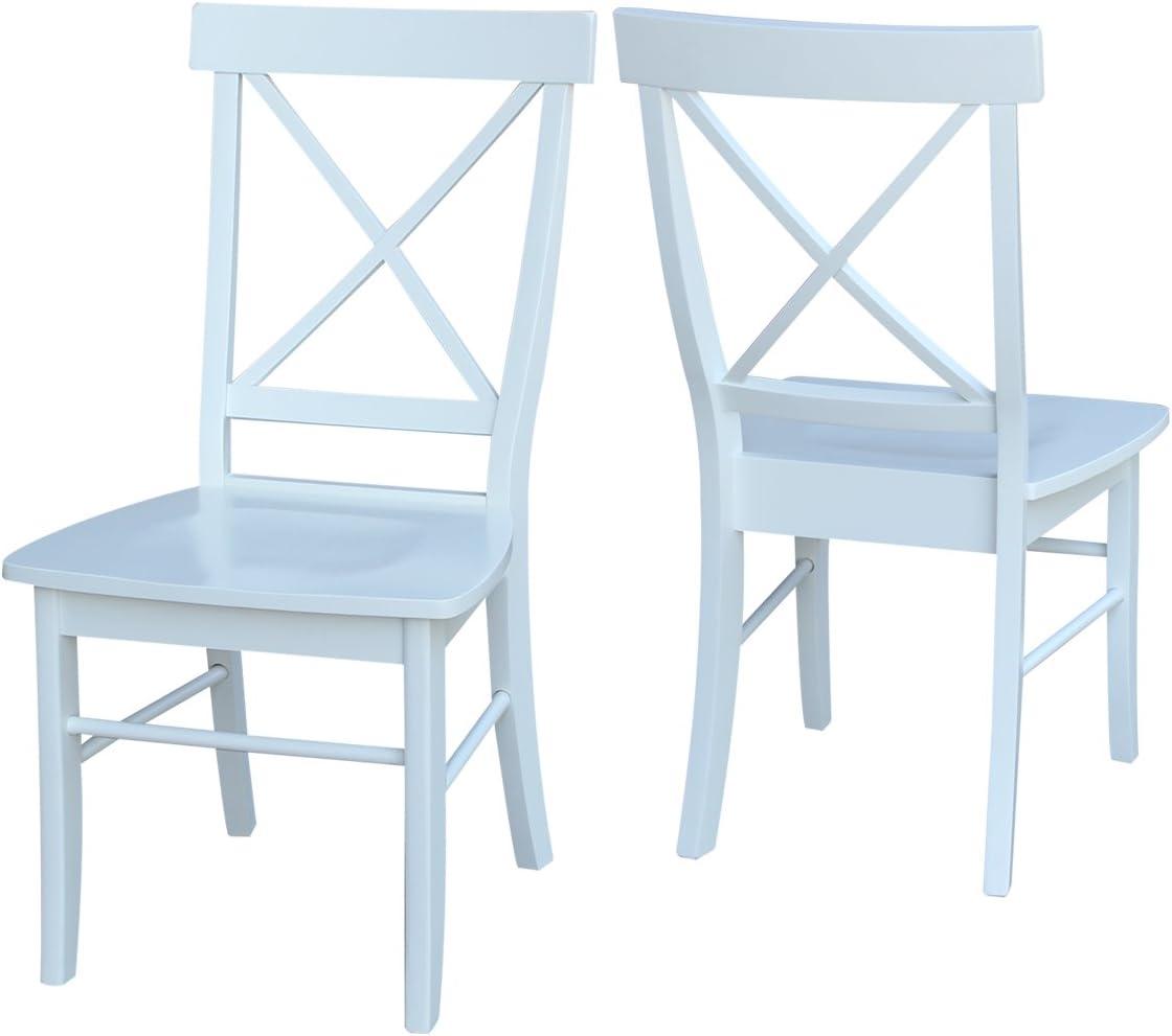 White High Cross Back Solid Wood Side Chair