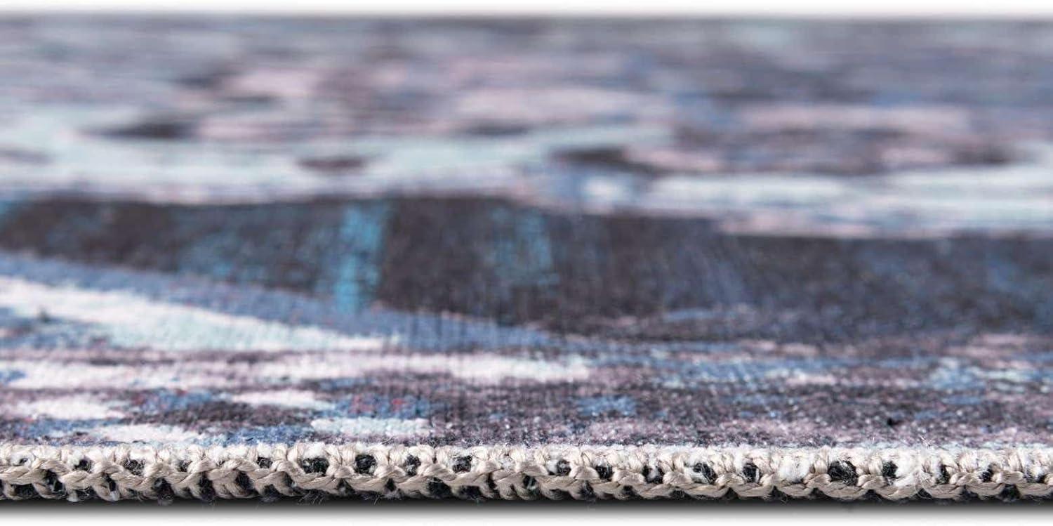 Navy Blue Medallion Synthetic Washable Square Rug