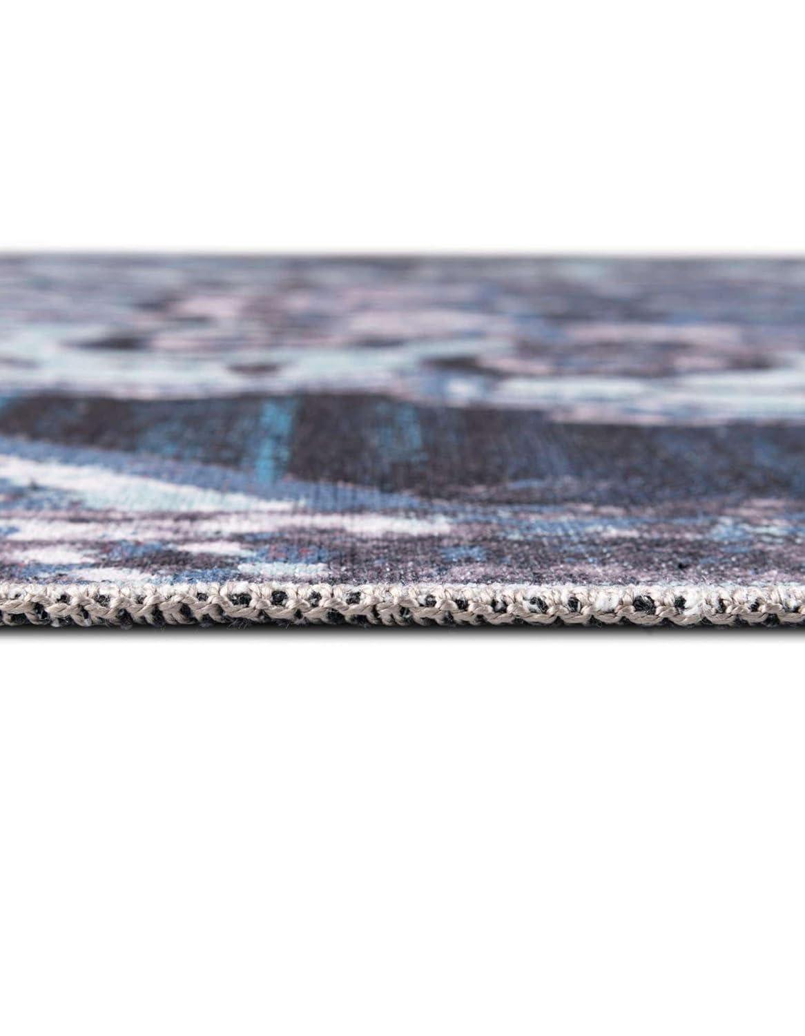 Rugs.com Francesca Collection Washable Rug – 10 Ft Square Navy Blue Flatweave Rug Perfect For Living Rooms, Kitchens, Entryways
