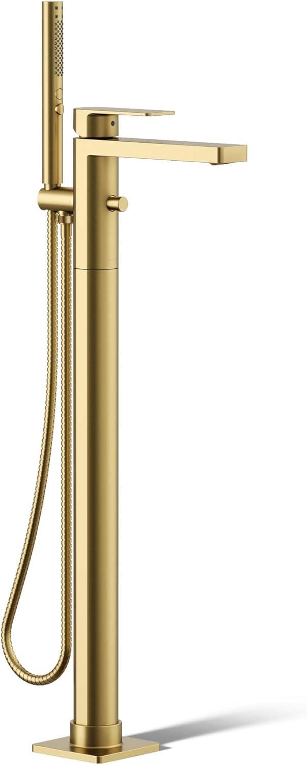 Parallel Floor-Mount Bath Filler Trim With Handshower