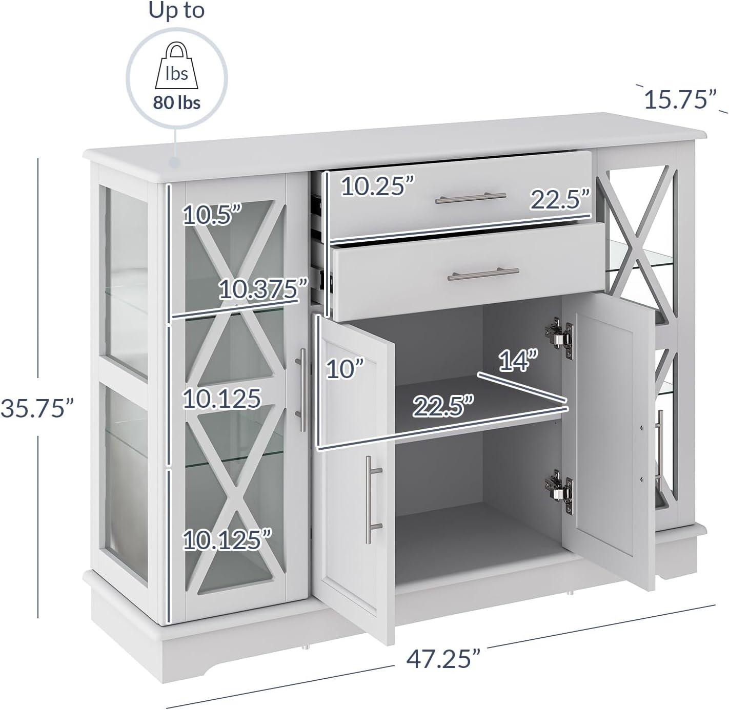 BELLEZE Ryland 47" Wood Storage Sideboard Buffet Cabinet Console Table, White