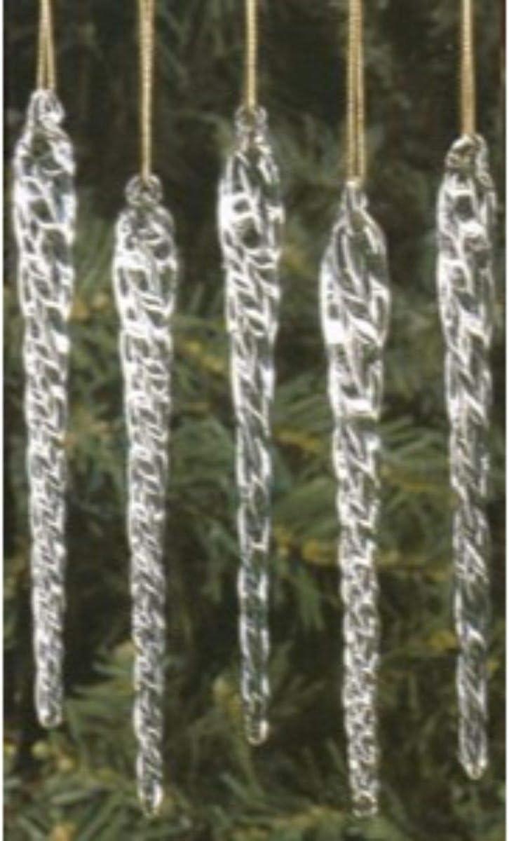 Set of 12 Clear Twisted Glass Icicle Ornaments